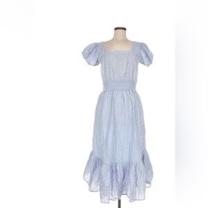 LoveShackFancy Powder Blue Floral Puff-Sleeve Midi Dress